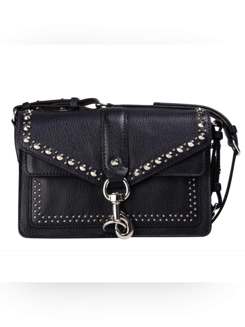 Rebecca Minkoff Hudson Silver Studded Moto Black Leather Bag